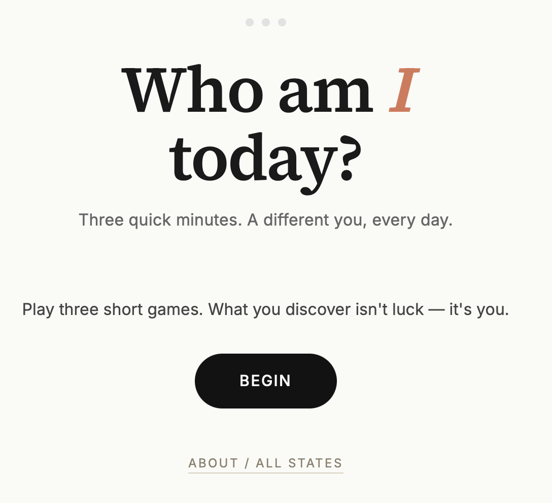whoamitoday game start screen